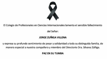 El Colegio de Profesionales en Ciencias Internacionales lamenta el sensible fallecimiento del Señor: JORGE ZUÑIGA VILLENA 3